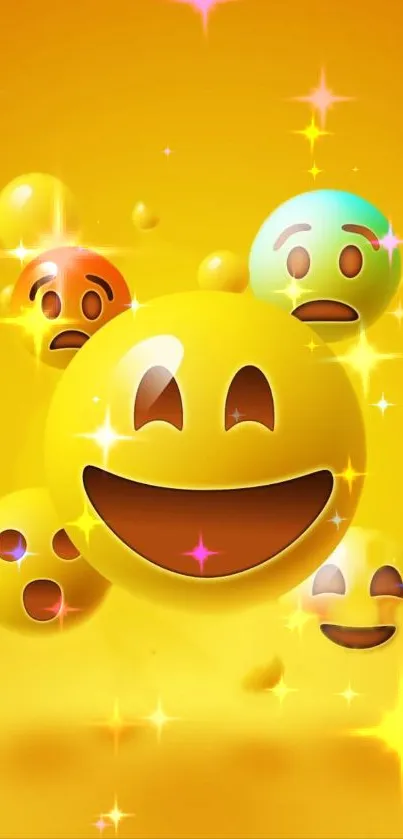 Bright smiley emoji wallpaper with fun expressions and vibrant colors.