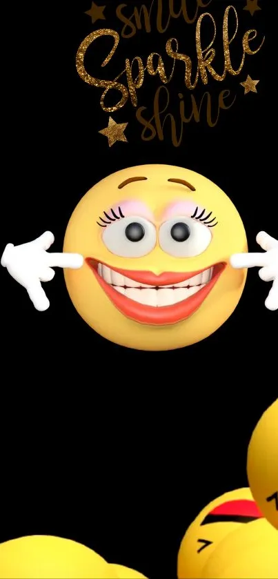 Fun and happy emoji wallpaper with smileys on a sleek black background.