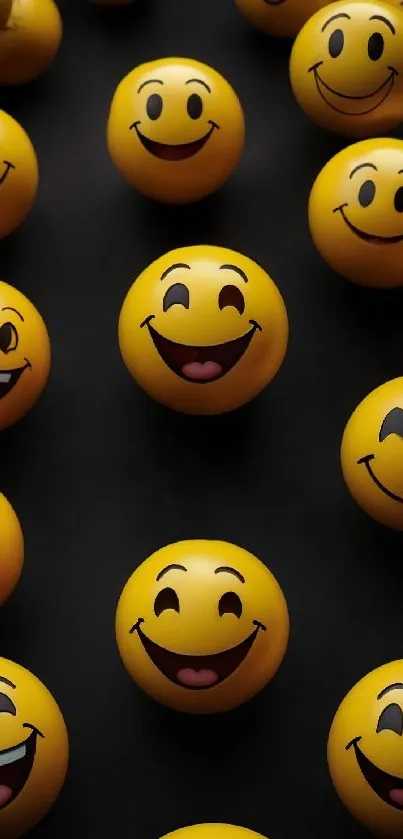 Yellow smiley face emojis on black background.