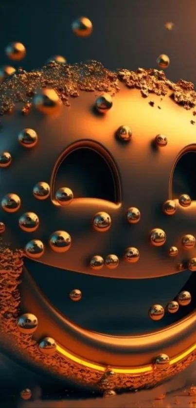 3D gold smiley face with bubbly texture and vibrant shine.