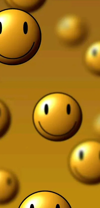 Floating yellow smiley face pattern on a gradient background.