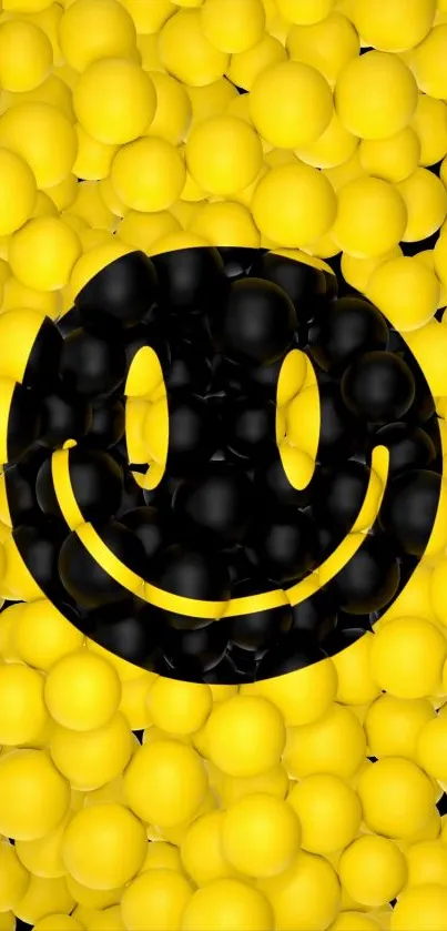 Yellow smiley face wallpaper with balloons for a cheerful phone background.