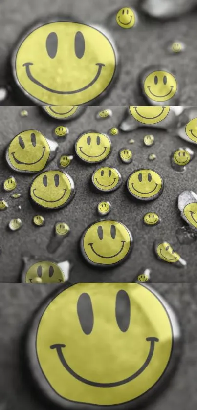 Yellow smiley faces on a gray background forming a lively pattern.