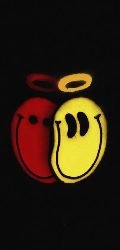 Colorful smiley faces on a black background mobile wallpaper.