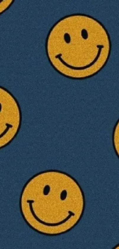 Yellow smiley faces on dark blue background, mobile wallpaper.