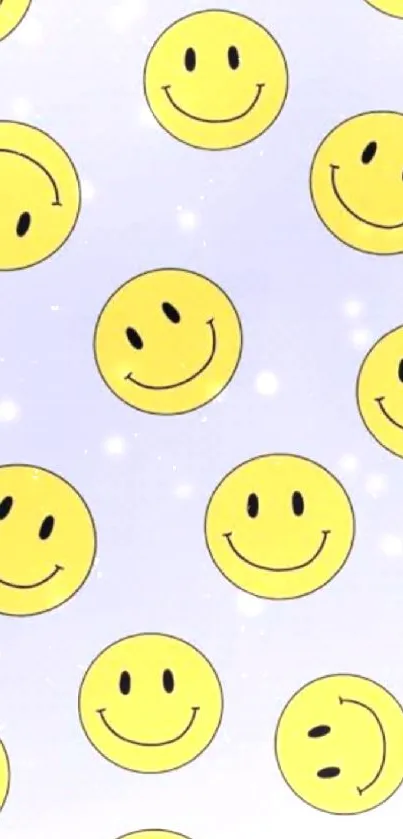 Yellow smiley faces on a purple background wallpaper.