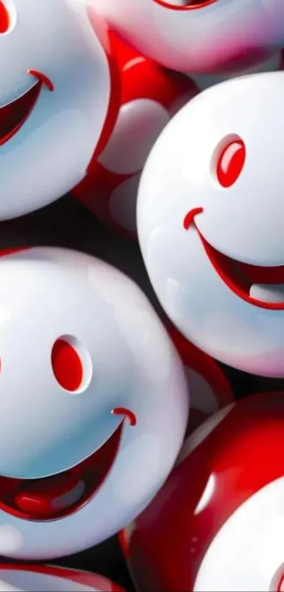 Vibrant smiley faces wallpaper with red and white colors.