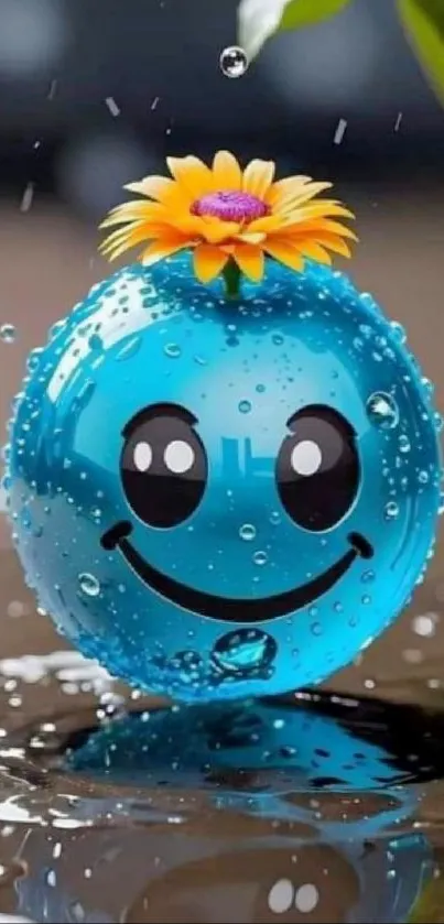 Smiling water droplet with flower top.