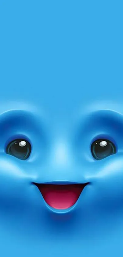 Bright blue smiling face phone wallpaper with vibrant expression.