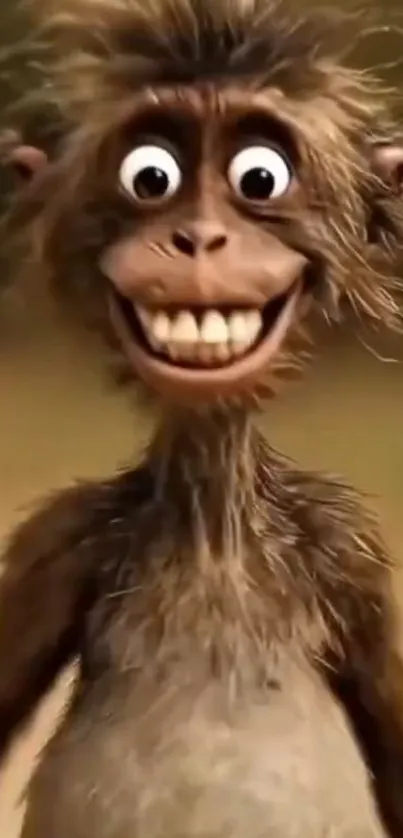 Smiling cartoon monkey with big eyes and fluffy hair.