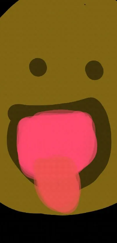 Brown smiling emoji with pink tongue on black background wallpaper.