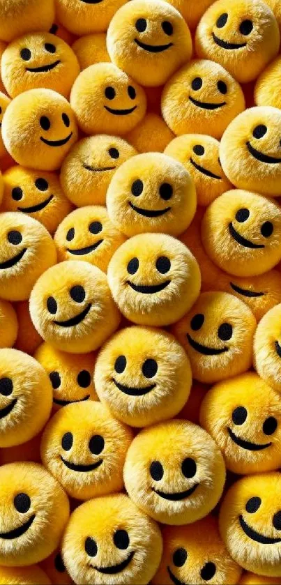 Cluster of smiling yellow emoji plush toys