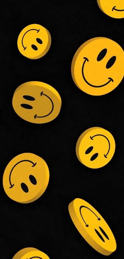 Cheerful yellow smiley faces on dark background wallpaper.