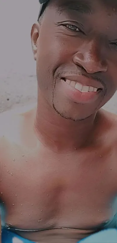 Smiling man relaxing by the pool wallpaper.