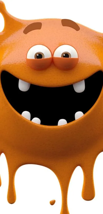 Smiling orange cartoon character on white background.