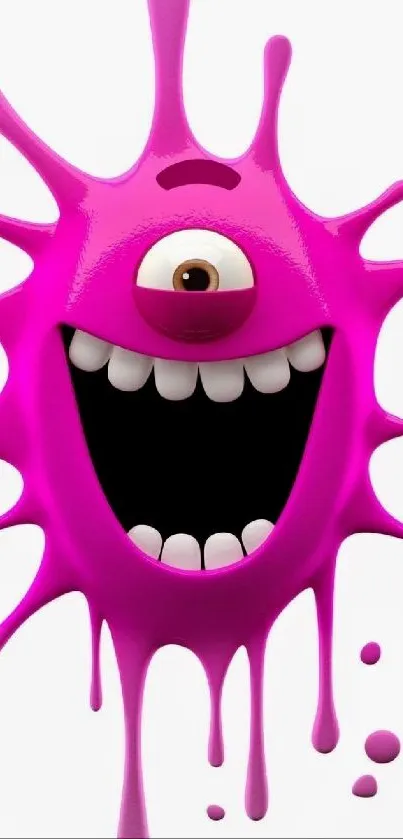 Vibrant pink monster with one eye smiling.