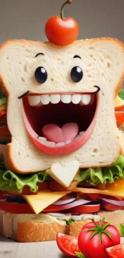 Animated smiling sandwich with vegetables and cheese