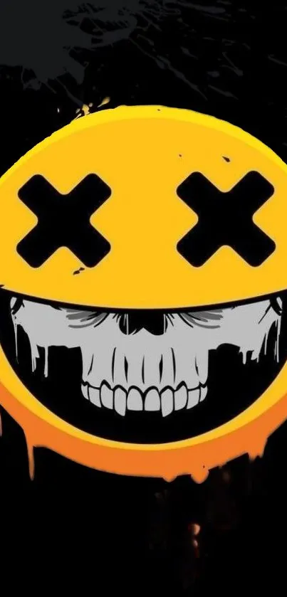 Yellow skull emoji with black background wallpaper.