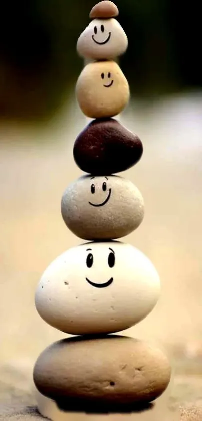 Pile of smiling stones against a blurred natural background.