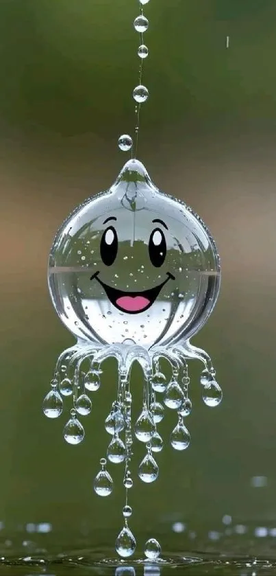 Smiling cartoon water droplet background.