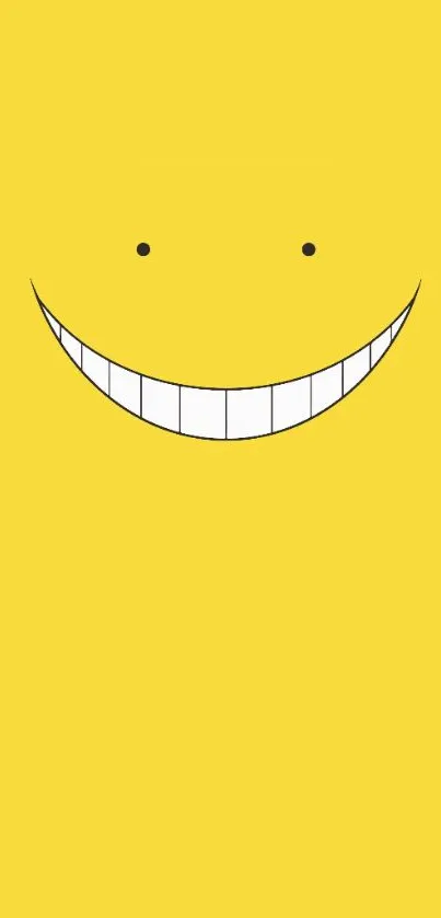 Bright yellow wallpaper with a smiling face design.