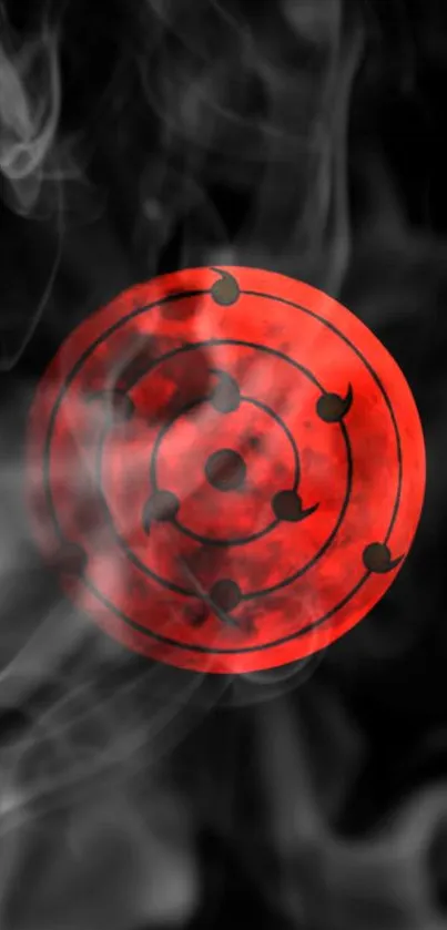 Red symbol with smoke on a dark background phone wallpaper.