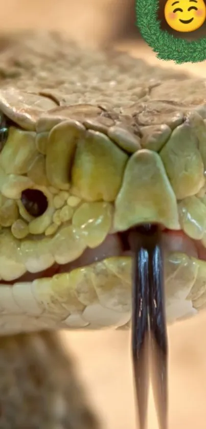 Close-up of a snake face with its forked tongue visible.