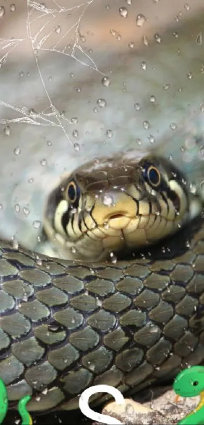 Close-up of snake with water droplets on mobile wallpaper.