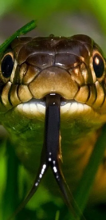 Close-up of a snake with vibrant green and sharp focus.