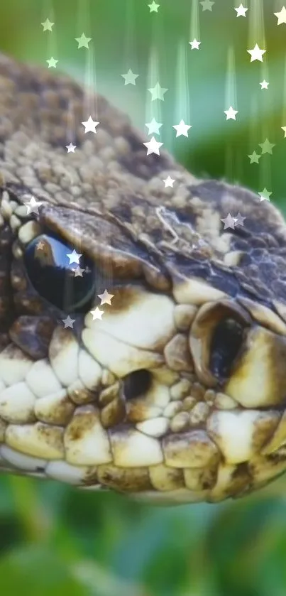 Close-up of snake head with starry background.