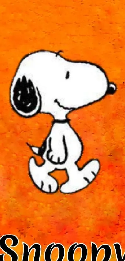 Snoopy cartoon character on orange background.
