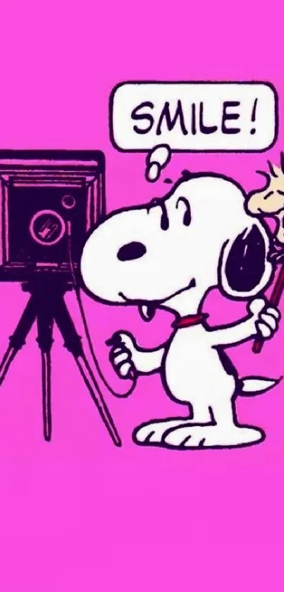 Snoopy cartoon wallpaper with purple background.