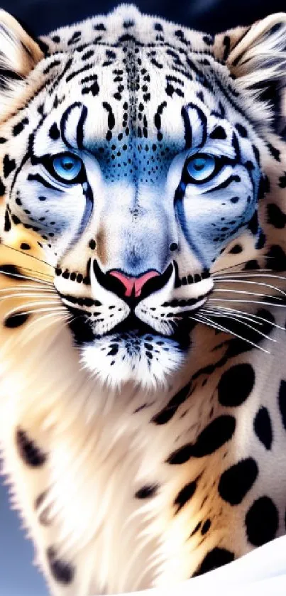 Digital art of a snow leopard with vivid spots.