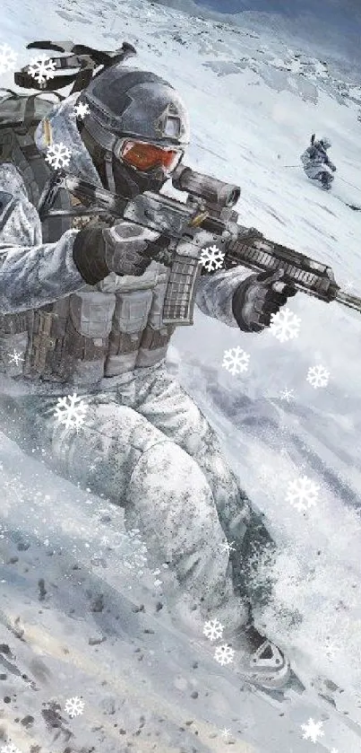 Soldier in snow with weapon and tactical gear, in action wallpaper.