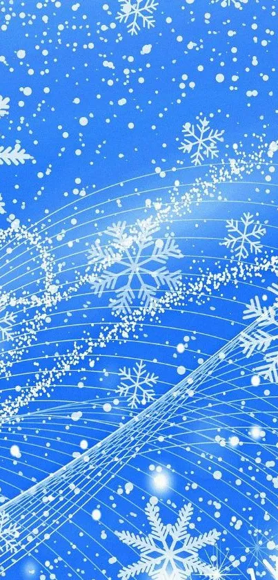 Blue wallpaper with white snowflakes and swirling patterns for a cool, serene look.