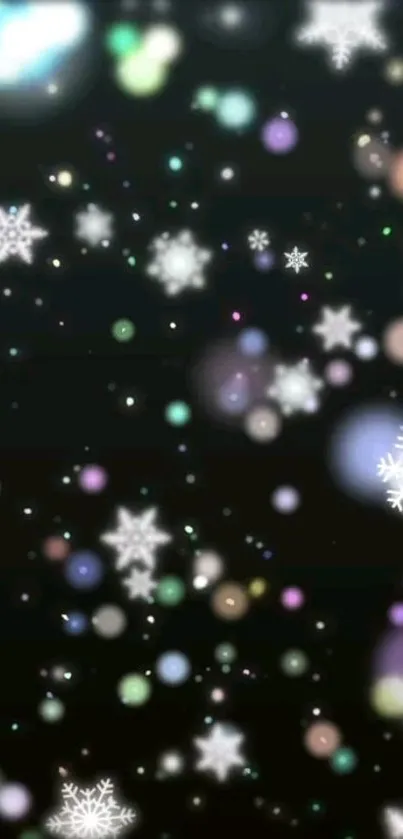 Snowflake galaxy night wallpaper with colorful cosmic glow.