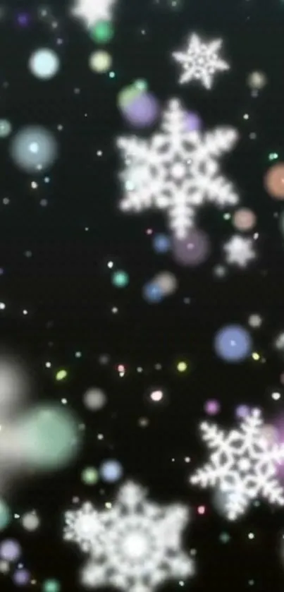 Snowflake Galaxy Wallpaper with bokeh effect on a dark background.