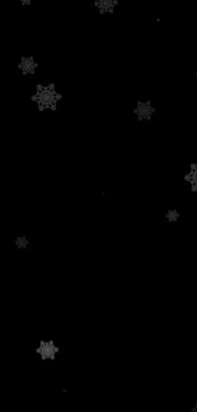 Black wallpaper with floating snowflakes.