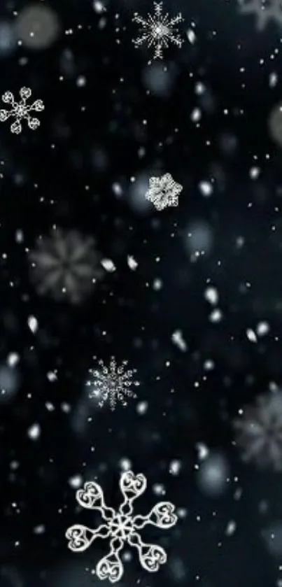 Elegant black wallpaper with white snowflakes.