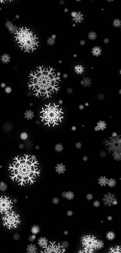 Snowflake pattern on a black background, ideal for phones.