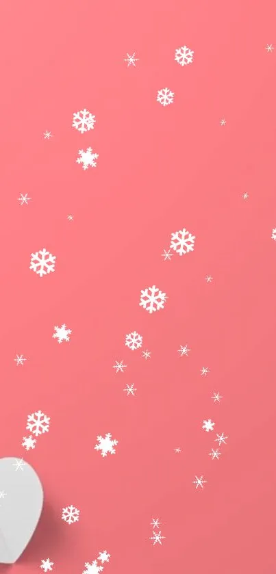 Pink wallpaper with white snowflakes and heart design