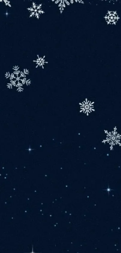 Snowflake winter night wallpaper with dark blue background.