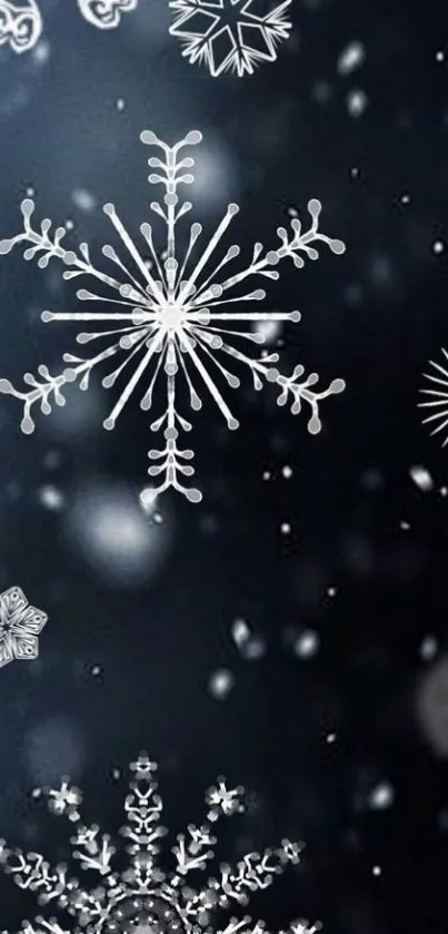 Snowflake design on dark blue background wallpaper.