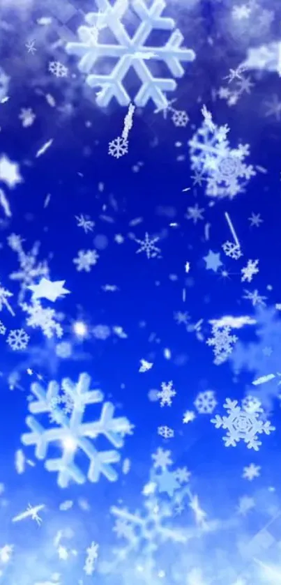 Blue background with white snowflakes design.