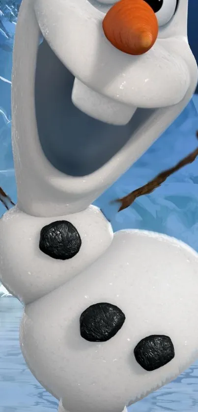 Animated snowman in a winter wonderland background.