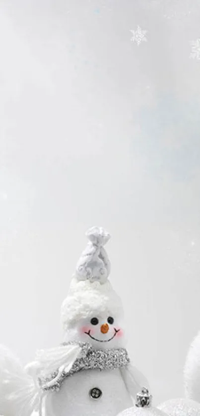 Festive snowman in a snowy winter background.