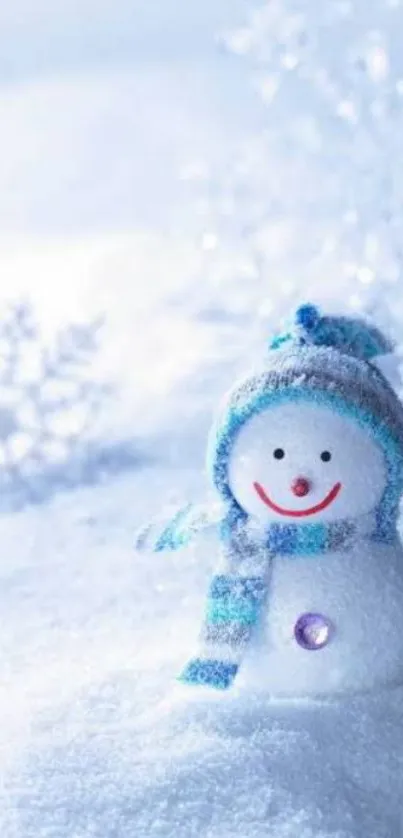 Snowman in a serene snowy landscape, perfect for winter-themed wallpaper.