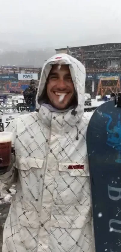 Person snowboarding in a snowy mountain setting.