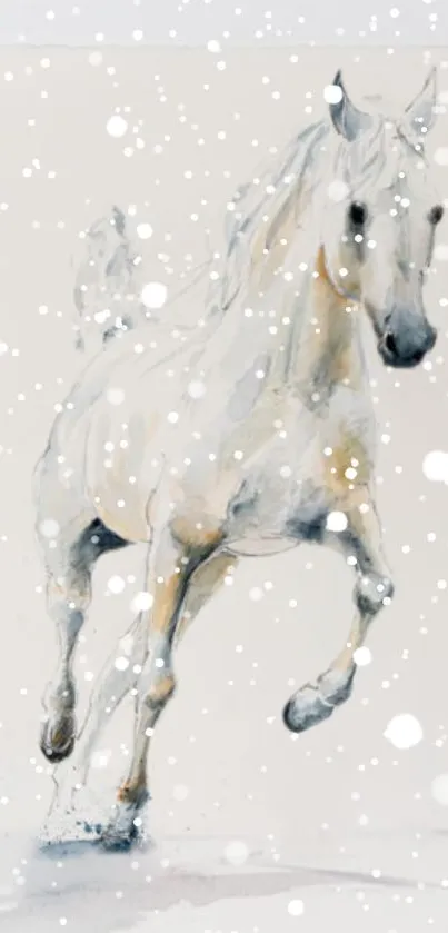 White horse in a snowy landscape wallpaper art.