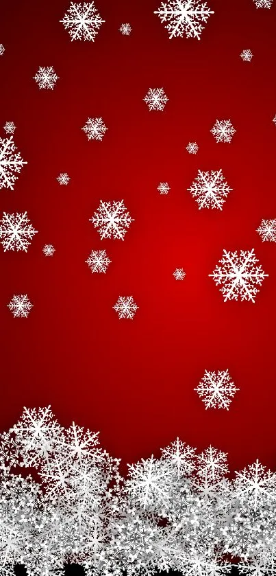 Red wallpaper with white snowflakes for winter theme.